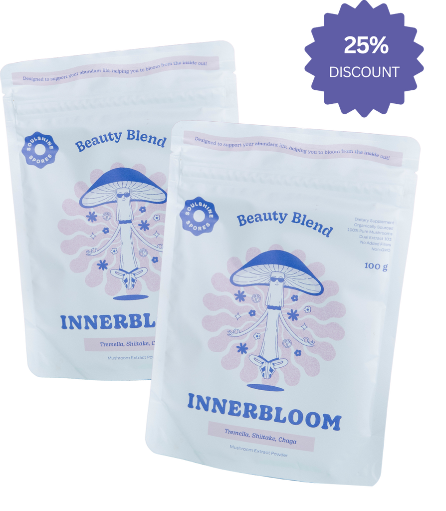 Innerbloom Beauty Blend - Tremella, Shiitake, Chaga. For you to bloom from the inside out.  Organic Natural Medicinal Mushrooms Extracts.