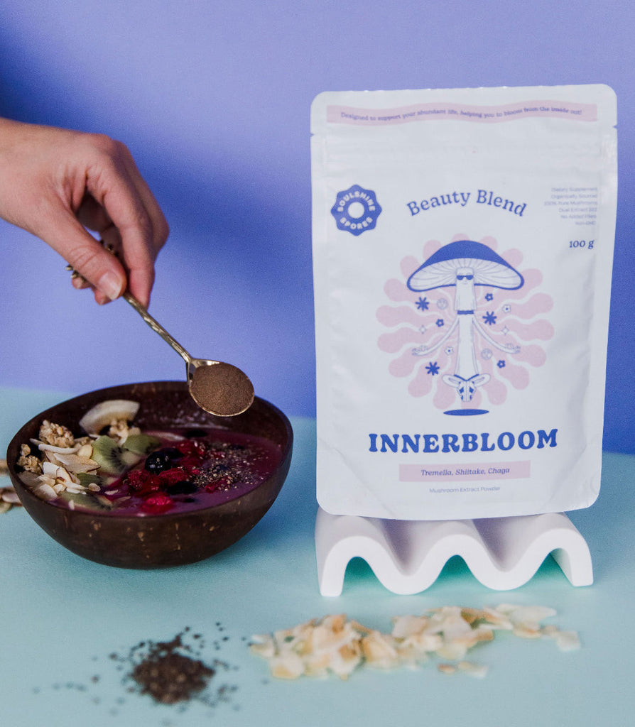mixing Innerbloom mushroom powder with your healthy food